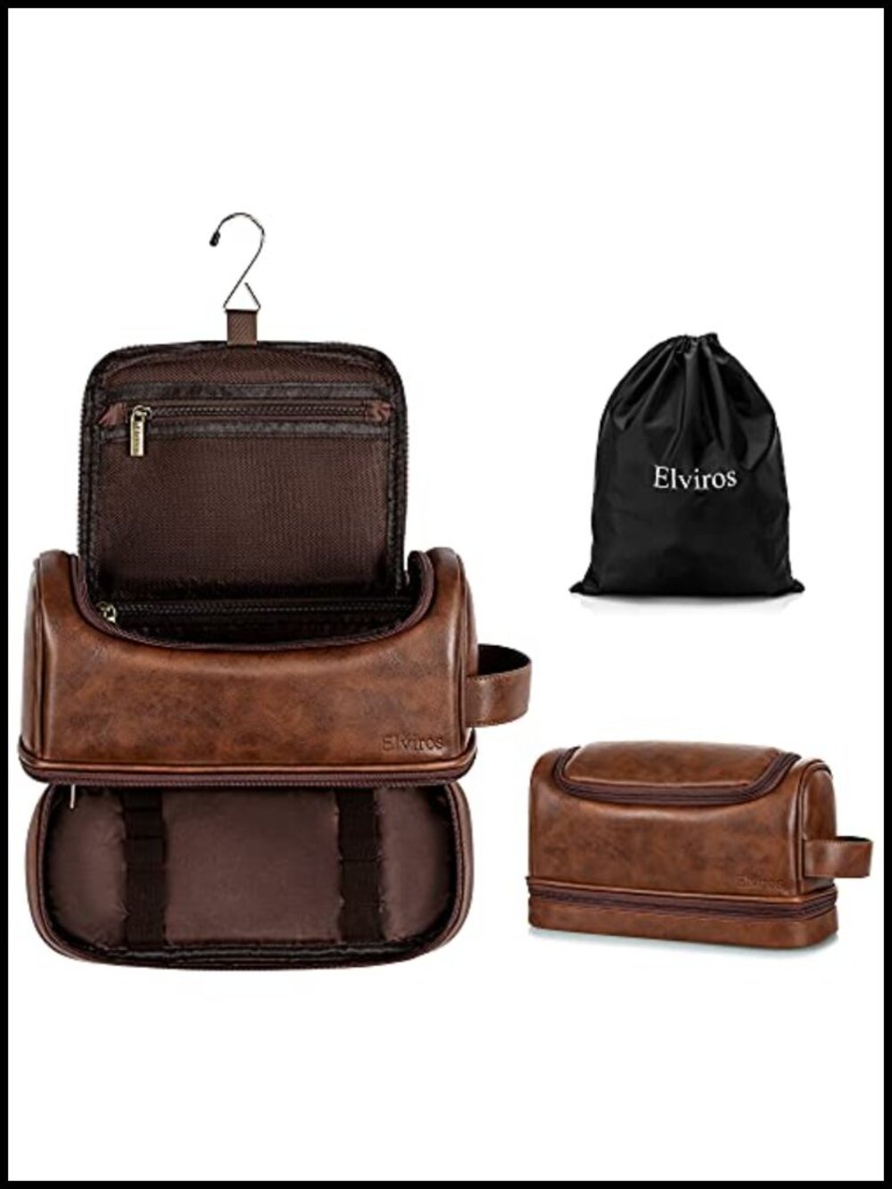 PU Leather Travel Toiletry Bag Shaving Dopp Kit Hanging Organizer
